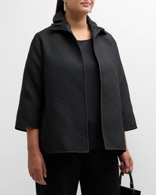 Plus Size Open Front Textured Dot Jacket