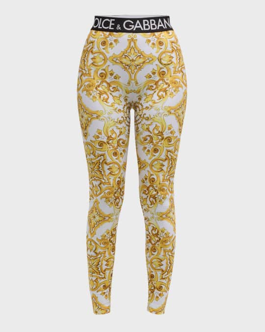 Dolce&Gabbana Tile-Print Branded Elastic Jersey Leggings