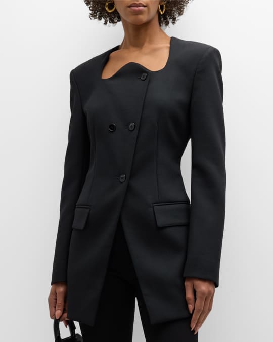 [RECTO] RC SIGNATURE CURVED NECK LONG JACKET ★ユナ着用 RECTO Signature Curved Neck Long Jacket | Neiman Marcus