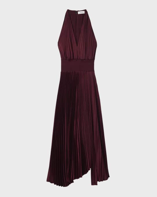 A.L.C. Rose Pleated Halter Midi Dress | Neiman Marcus