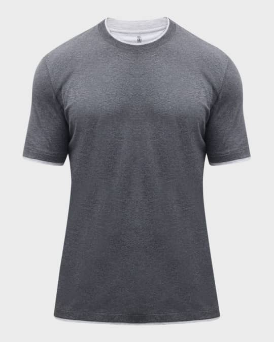 Brunello Cucinelli Men's Crewneck T-Shirt with Faux-Layering