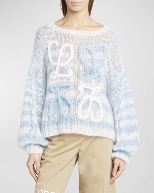Loewe - Open-Knit Striped Cotton and Wool-Blend Sweater - Blue Loewe