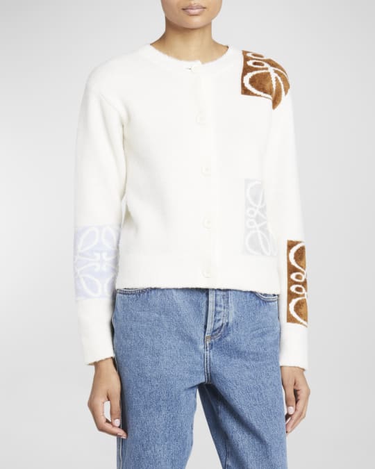 Loewe Wool-Blend Anagram Intarsia Knit Cardigan | Neiman Marcus