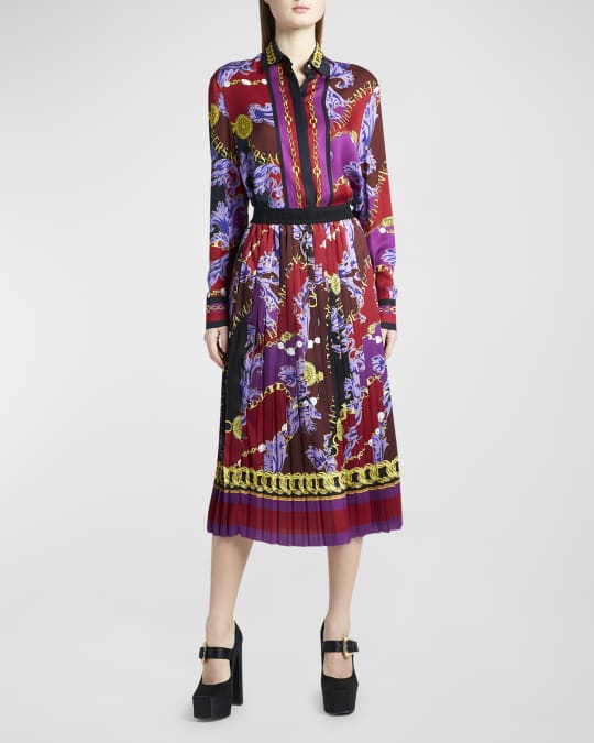 スカート Versace Jeans Couture CHAIN COUTURE PLEATED MIDI Skirt Versace Jeans Couture Pleated Chain-Print Pull-On Midi Skirt