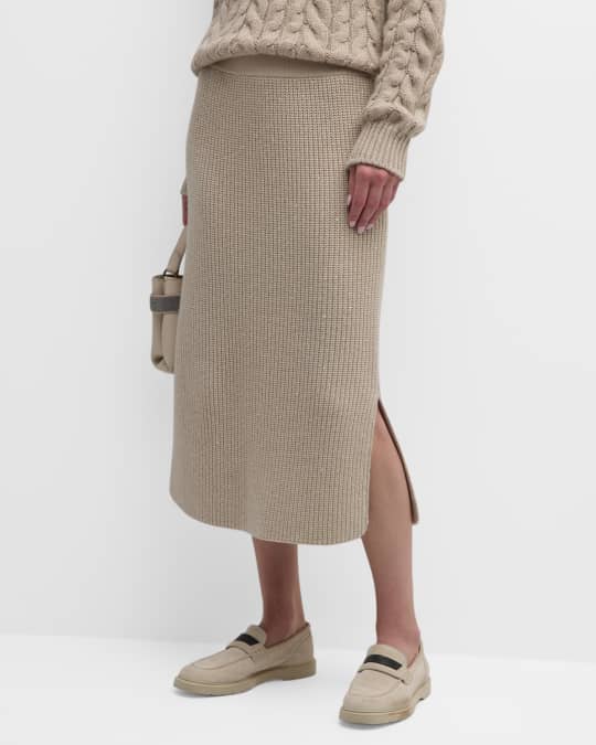 スカート BRUNELLO CUCINELLI Cashmere and silk ribbed skirt Brunello Cucinelli Diamante Rib Knit Cashmere-Silk Pull-On