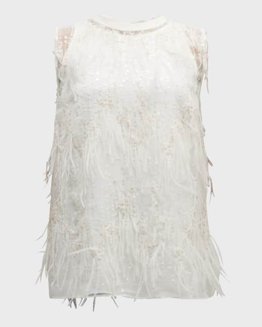 【スーパーセール】 Brunello Cucinelli Sequin and Ostrich Feather Embellished トップス