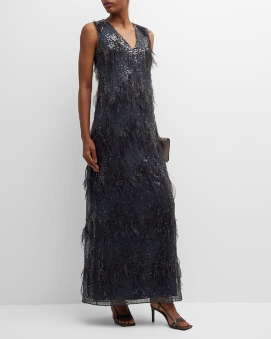 Brunello Cucinelli Sequin and Ostrich Feather Embellished Gown | Neiman  Marcus