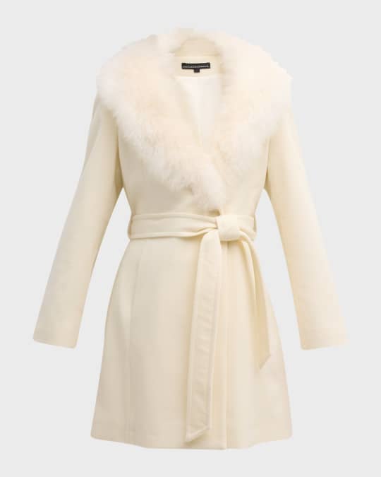 Belted Wrap Coat with Cashmere Shearling Collar