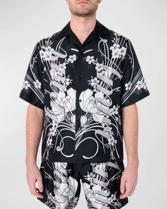 Hematite/Black Floral Print Bowling Shirt main image 1
