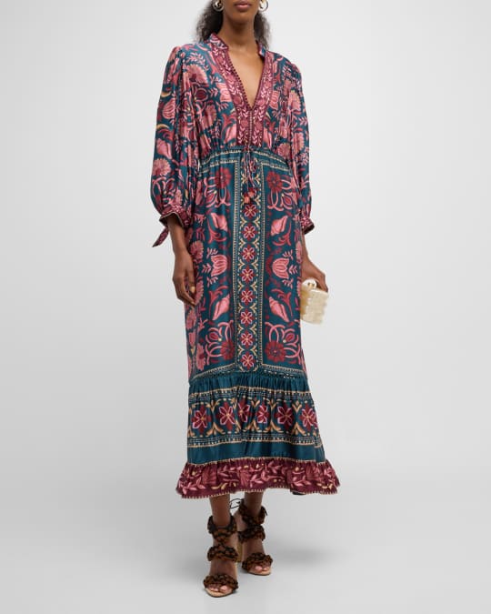 sachin and babi light blue dress Farm Rio Seashell Tapestry Printed 3/4-Sleeve Maxi Dress