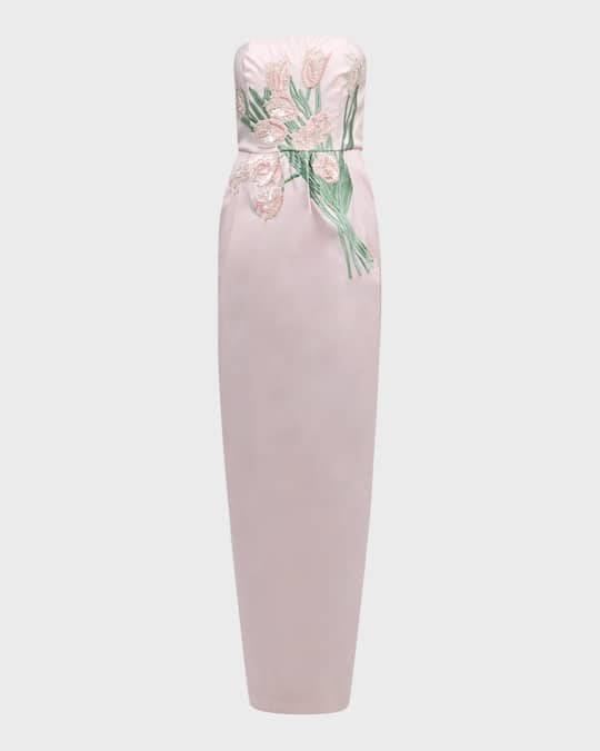 BERNADETTE Lena Sequin Bouquet Embroidered Strapless Maxi Dress ...