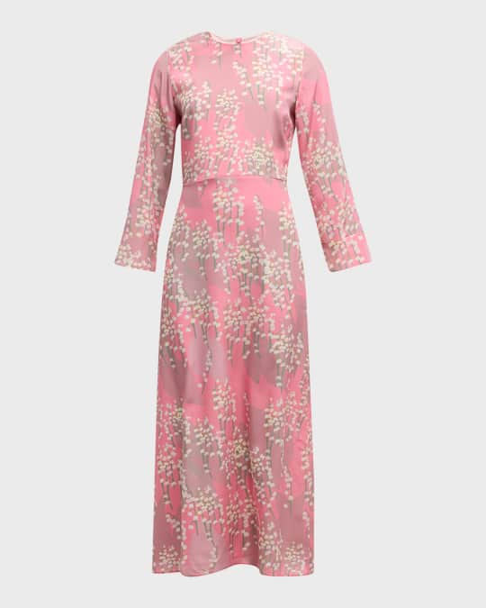 bernadette silk dress BERNADETTE Riri Floral-print Silk-satin Midi Dress - Women - Pink Dresses