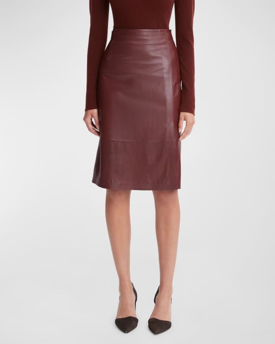 Vince Tailored Knee-Length Leather Skirt Neiman Marcus