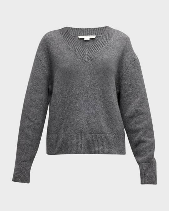 Wool Drop Shoulder V Neck Pullover Sweater