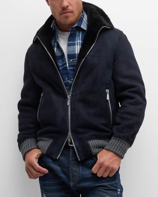 Suede bomber jacket with fur collar shop