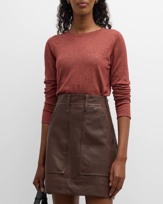 Metallic Cashmere Silk Long Sleeve Crewneck Sweater