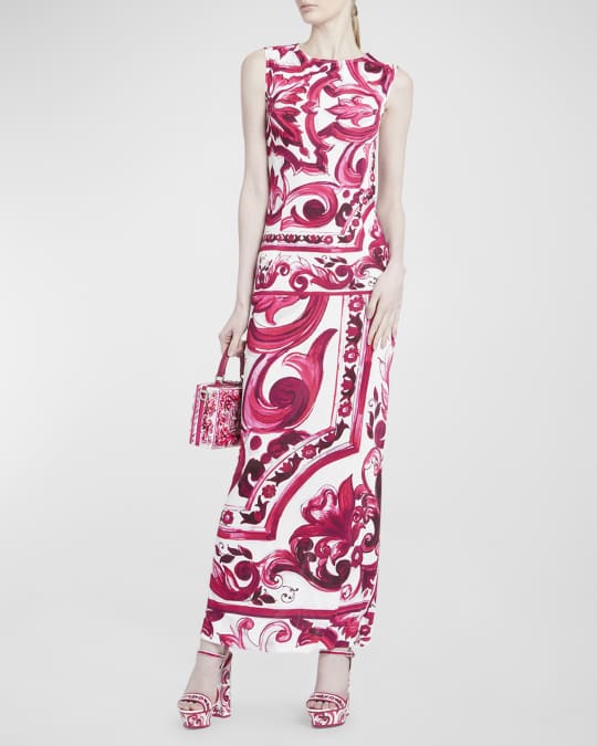 Majolica print silk long dress by Dolce & Gabbana