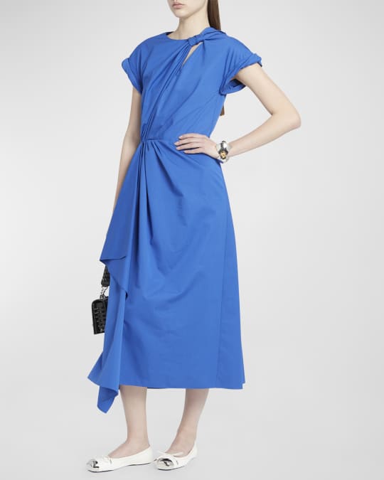 McQueen Draped Asymmetric Midi Dress with Twist Cutout