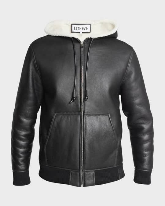 Loewe Men's Shaved Shearling Hoodie Neiman Marcus
