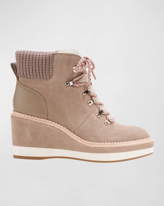 kate spade new york willow suede shearling wedge booties Neiman Marcus