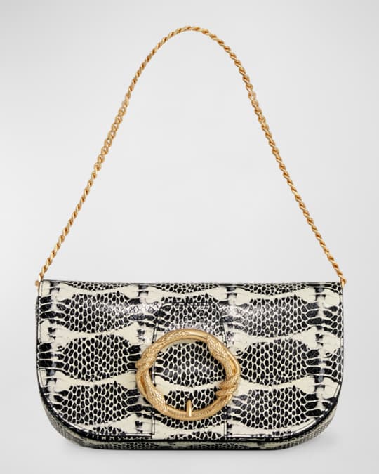 Snake Embossed Chain Crossbody Bag