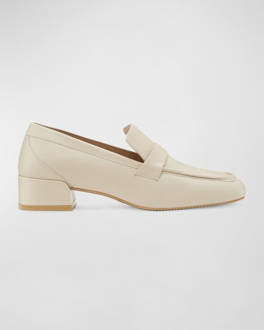 Stuart Weitzman Sleek Leather Square-Toe Loafers | Neiman Marcus