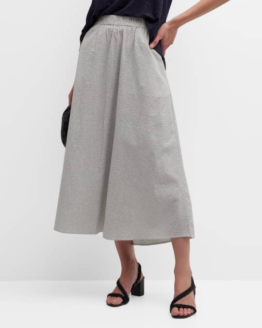 Eileen Fisher Crinkled Straight Organic Cotton Midi Skirt | Neiman Marcus