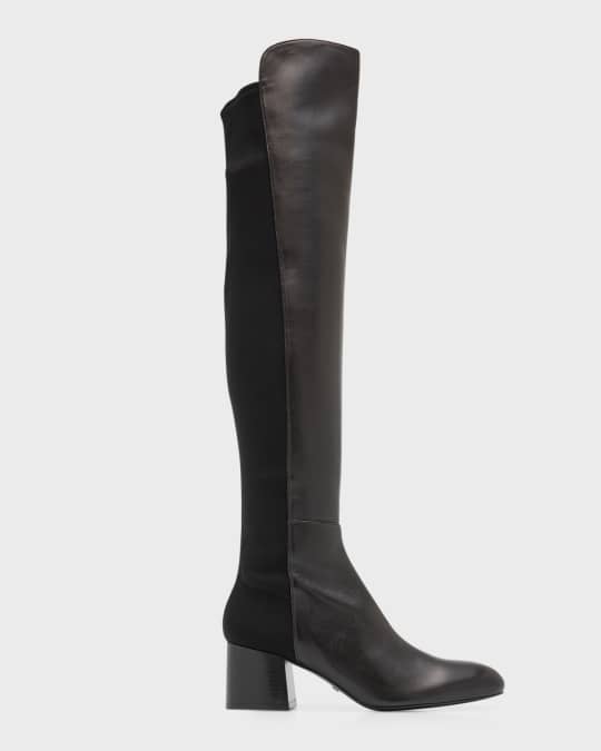 Stuart Weitzman 5050 Flareblock Leather Stretch Block-Heel Knee Boots ...