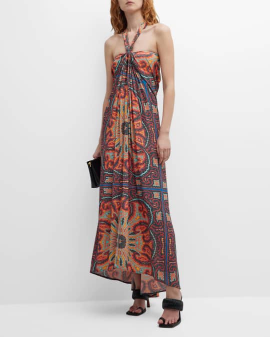 Elenor Kaleidoscope Print Halter Maxi Dress