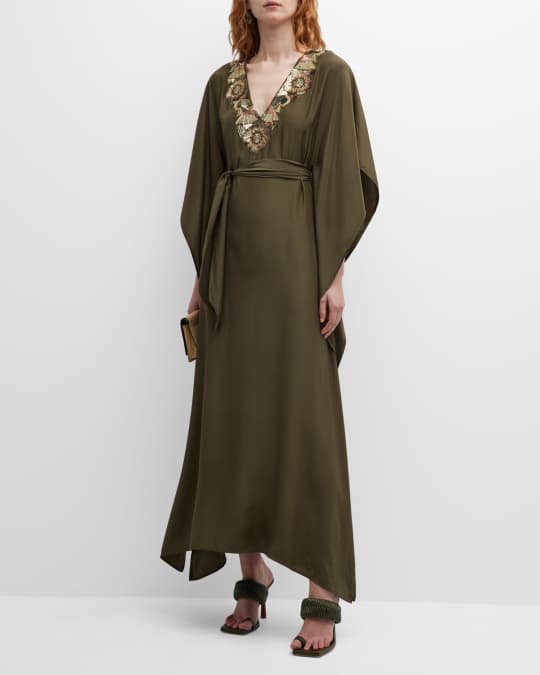 Nisha Sequin Embroidered Belted Maxi Kaftan Dress