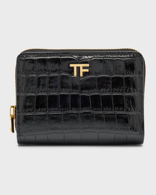 TF Compact Zipped Wallet in Stamped Croc Leather