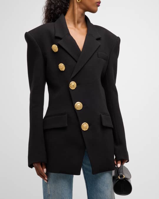 Balmain Asymmetric Fitted SingleBreasted Wool Crepe Jacket Neiman Marcus