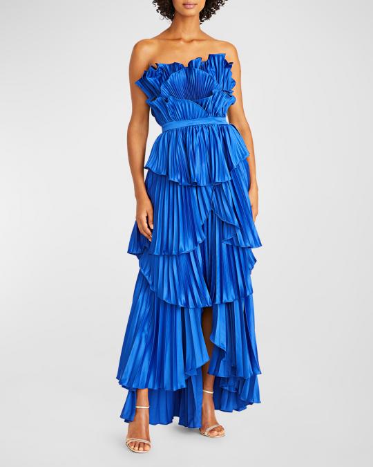 amur strapless pleated ruffled maxi dress Judah Scallop Pleated Dress