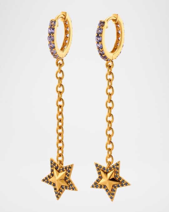 Buddha Mama 20K Star Drop Earrings with Tanzanite and Sapphires ...