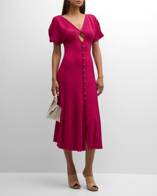 Cult Gaia Halsey Rib Knit Button Front Midi Dress Neiman Marcus