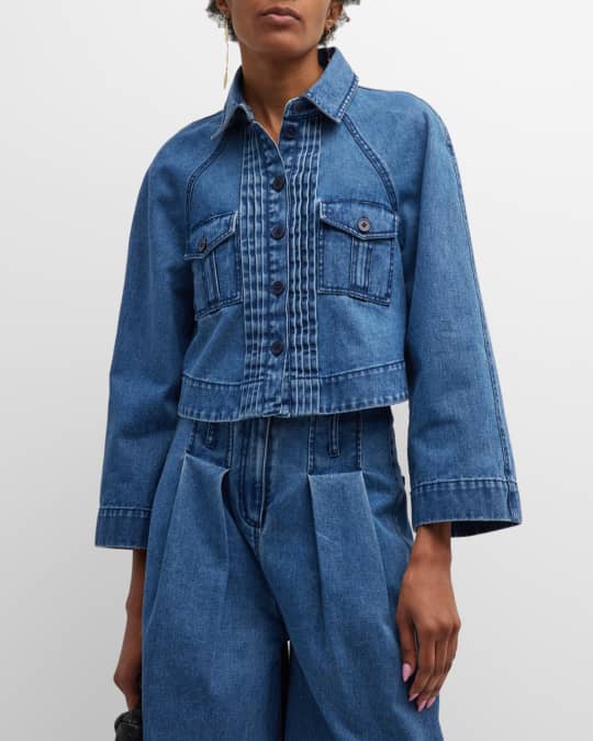 Merlette Verne Cropped Pintuck Denim Jacket Neiman Marcus