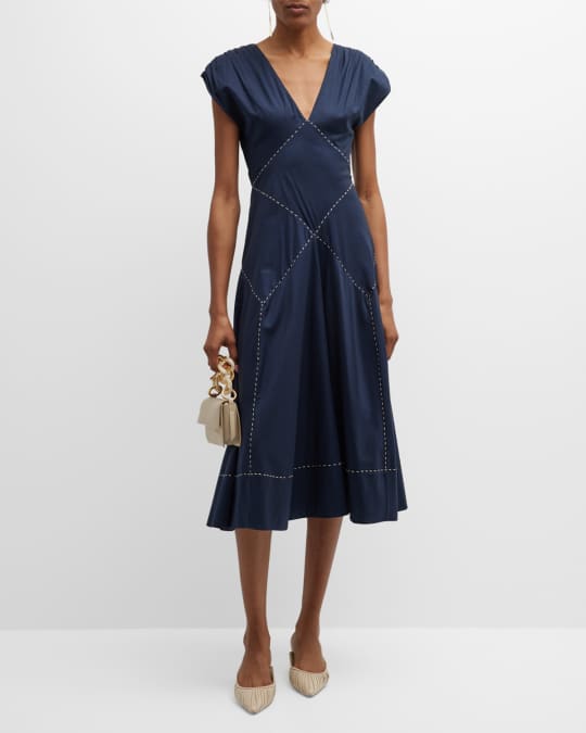 Merlette Skane Embroidered Cap-Sleeve Lawn Midi Dress | Neiman Marcus