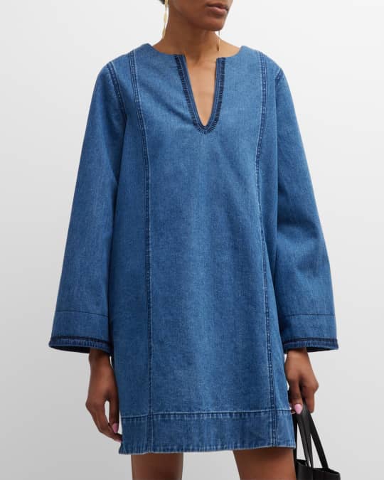 Merlette Charme Embroidered Denim Mini Dress | Neiman Marcus 