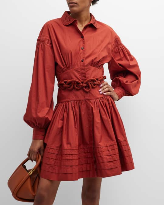 MERLETTE （マーレット）TAYLOR dress Merlette Taylor Blouson-Sleeve Poplin Mini Shirtdress | Neiman Marcus