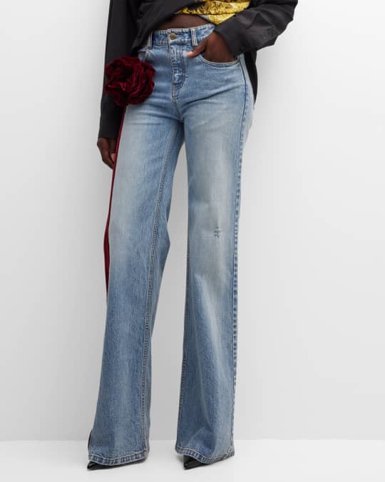 Hellessy Stanley Velvet Flower Stripe WideLeg Jeans Neiman Marcus