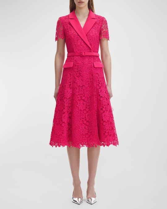 Self-Portrait Lace Midi Belted Short-Sleeve Shirtdress | Neiman Marcus
