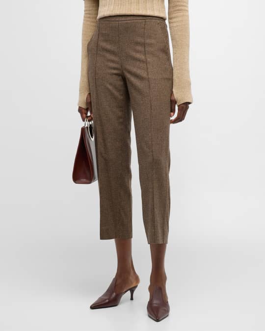 Vince Houndstooth Wool Cropped Mid-Rise Pull-On Pants | Neiman Marcus