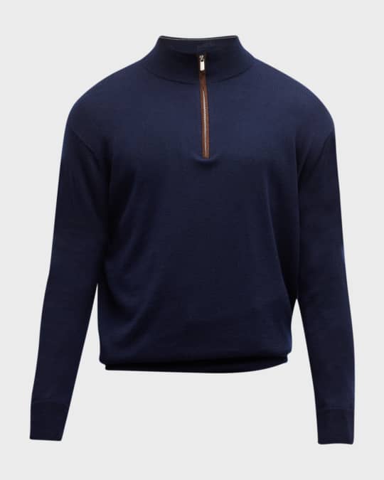 Peter Millar Men's West Quarter-Zip Pullover Sweater - British Grey