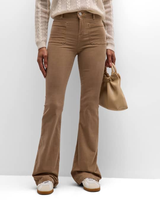 Le Bardot mid-rise corduroy flared pants in beige - Frame