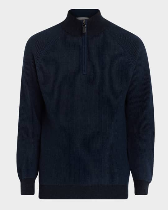 Men's Ribbed Quarter Zip Cashmere Sweater