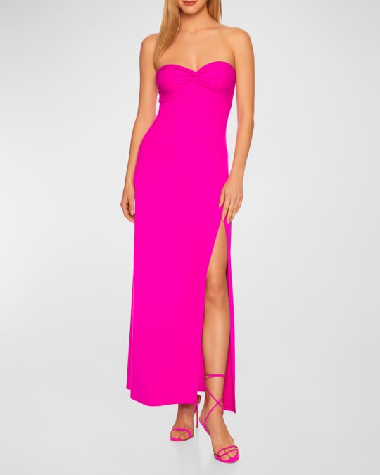 Twist Front Strapless Pleated Dress