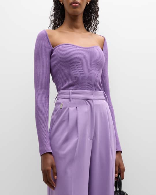 Celine Sweetheart Long Sleeve Rib Knit Top