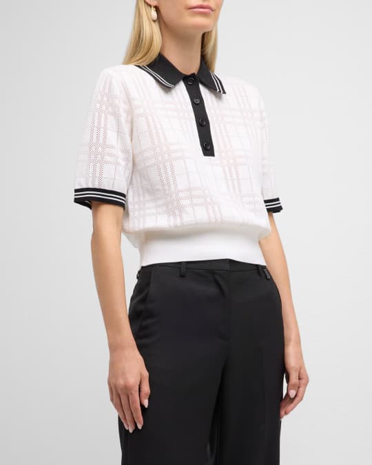 Puntino - Checked Short-Sleeve Crop Top / High-Waisted Wide-Leg