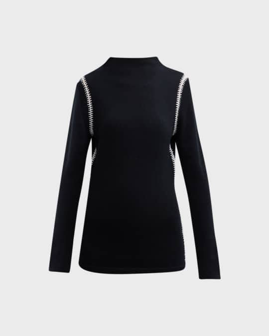 Cashmere Mock Neck Sweater with Whipstitch Detailing