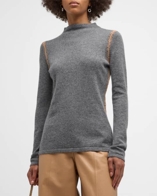 Cashmere Mock Neck Sweater with Whipstitch Detailing